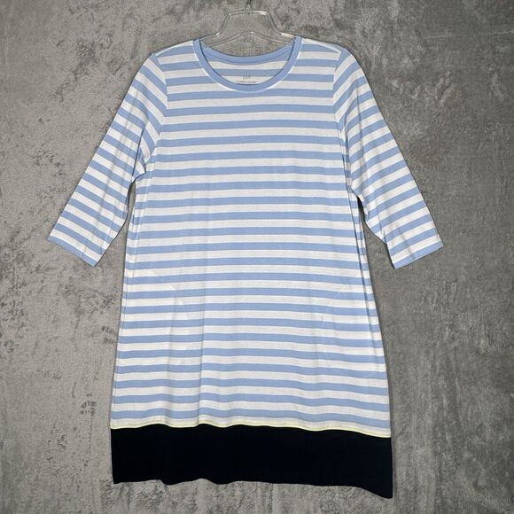 J. Jill Dress Womens Large Blue White Fit Striped A-Line‎ Jersey Casual Office - Picture 2 of 8